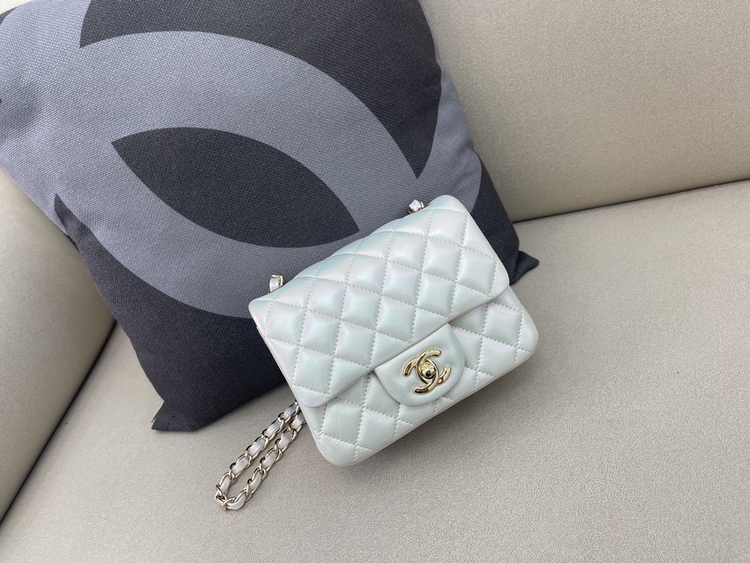 Mini Classic Flap Lambskin Bag A01115 White/Silver